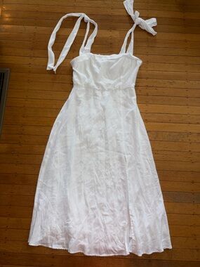Trixxi francescas white linen Dress solid Tie straps midi l new NWT foldover